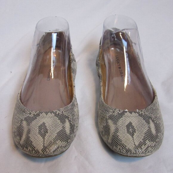 Lucky Brand Flats Emmie Ballet Gray Tan Snakeskin Print Formal Shoes Womens 7 - Picture 2 of 5